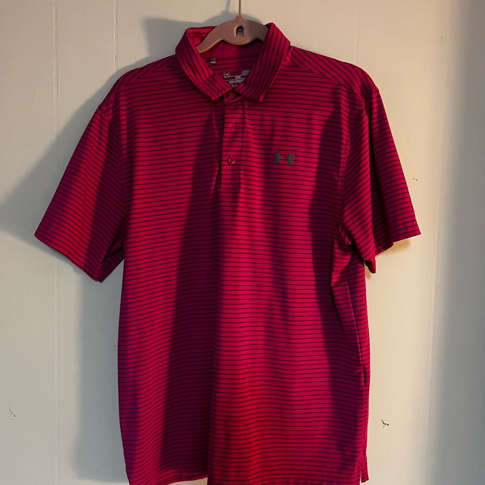 Under Armour Men's Polo Shirt in Red and Black Stripes